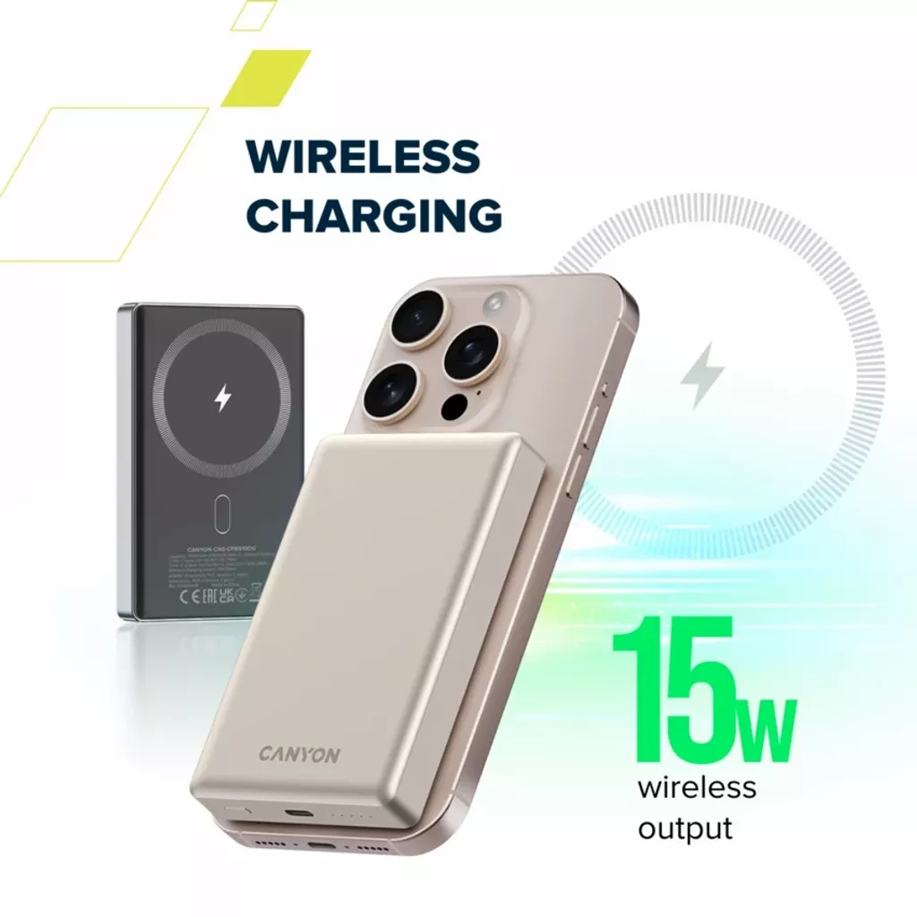 Батарея універсальна Canyon 10000mAh OnPower 510 slim Magsafe PD/20W Beige (CNS-CPB510BE) - зображення 7