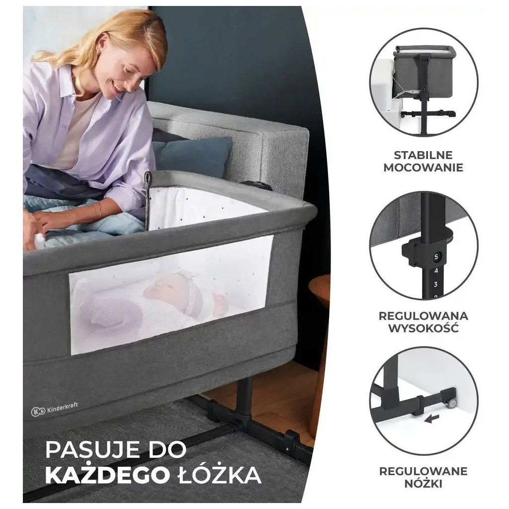 Ліжечко Kinderkraft Приставне ліжечко-люлька Neste Grow Light Grey Grey Full Wood (5902533923021) - зображення 6