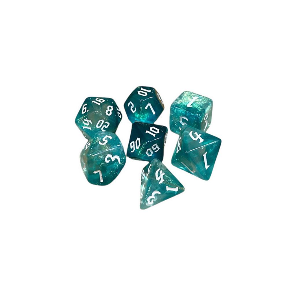 Набір кубиків для настільних ігор Games 7 Days Double Glitter 7 Dice Set - Aqua-White (g7dglitdc06) - зображення 1