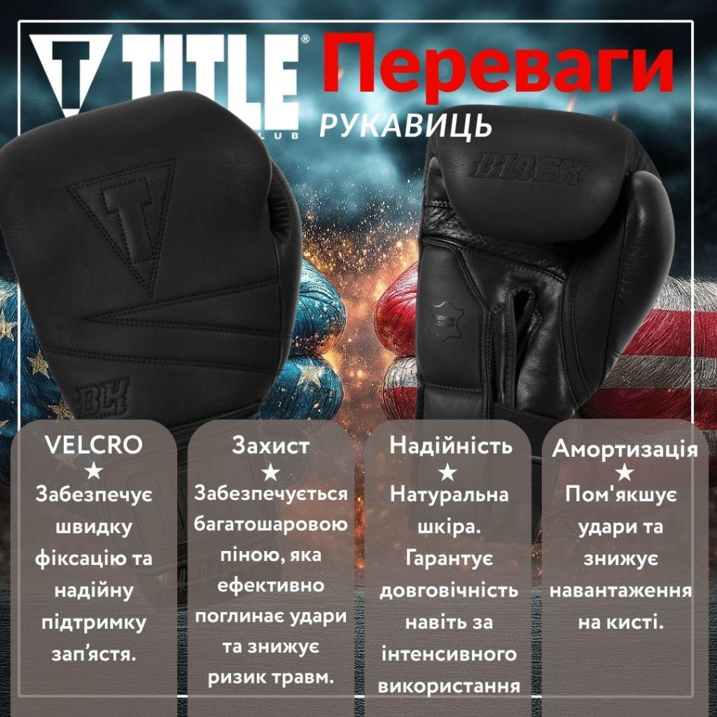 Боксерські рукавички Title Boxing Honorary Black M 12 oz (GOSBG M BK/BNL) - зображення 3