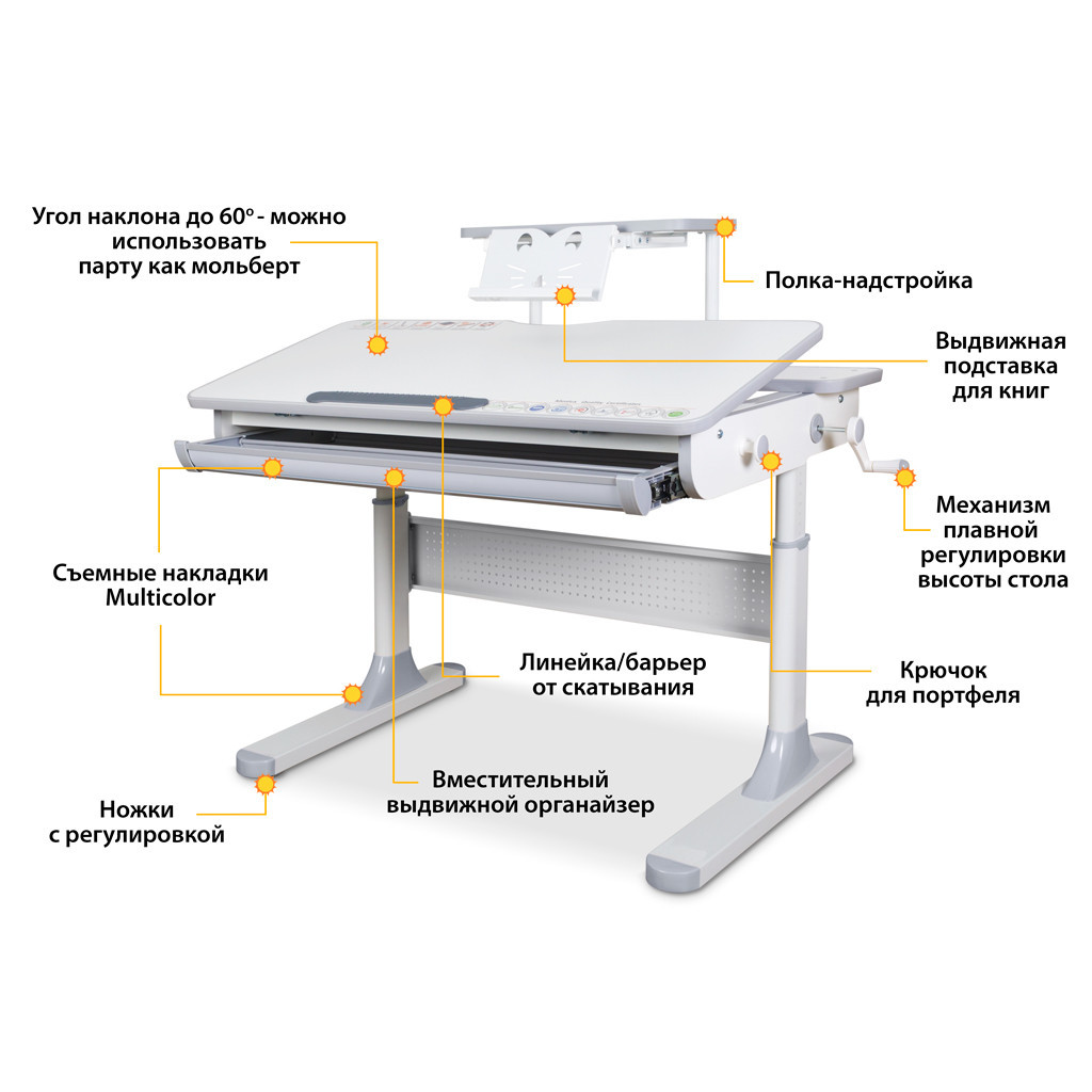 Парта Mealux Edmonton Multicolor Grey з полицею S50 (BD-610 W/MC + G + S50 WG) - зображення 2