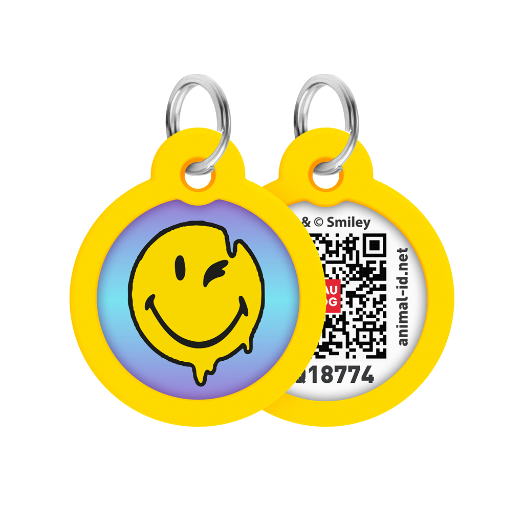 Адресник для тварин WAUDOG Smart ID з QR паспортом "Смайли на блакитному", коло 30 мм (230-0182) - изображение 1