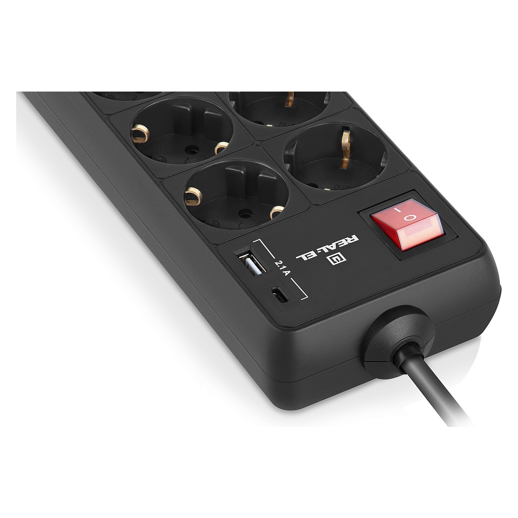 Мережевий подовжувач REAL-EL RS-PROTECT 805 1.8m, black (EL122300042) - зображення 3