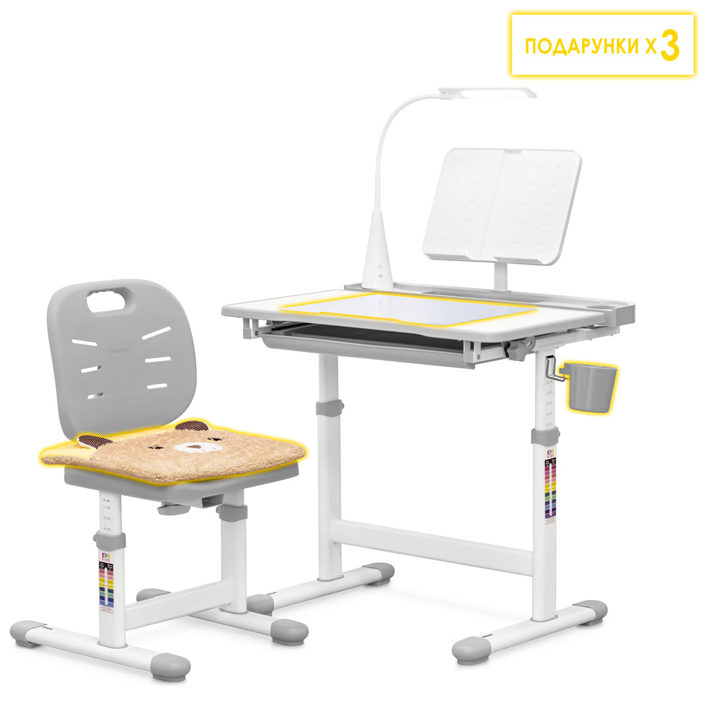 Парта зі стільцем Evo-kids (стіл+стілець+полиця+лампа) Gray (Evo-17 G Ergo) - зображення 3