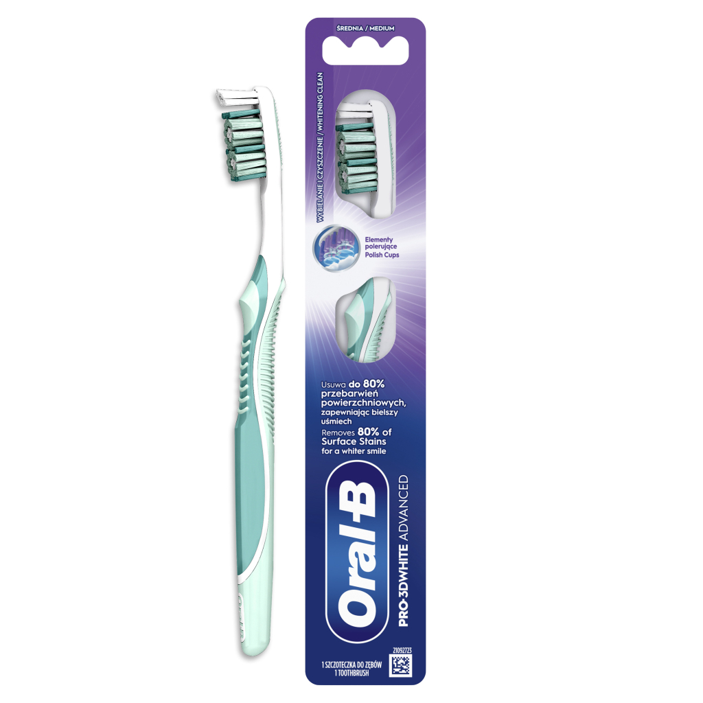 Зубна щітка Oral-B Pro 3D White Advanced Відбілювання Середньої жорсткості 1 шт. (8700216476324) - зображення 1