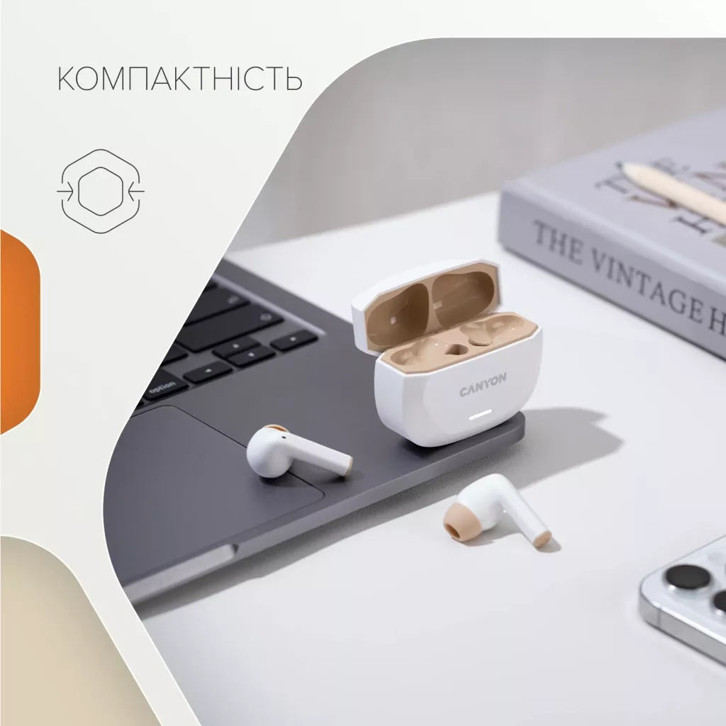 Навушники Canyon Hexagon 7 TWS ANC+ENC Wireless Charge White/Beige (CNS-TWS7WB) - зображення 5