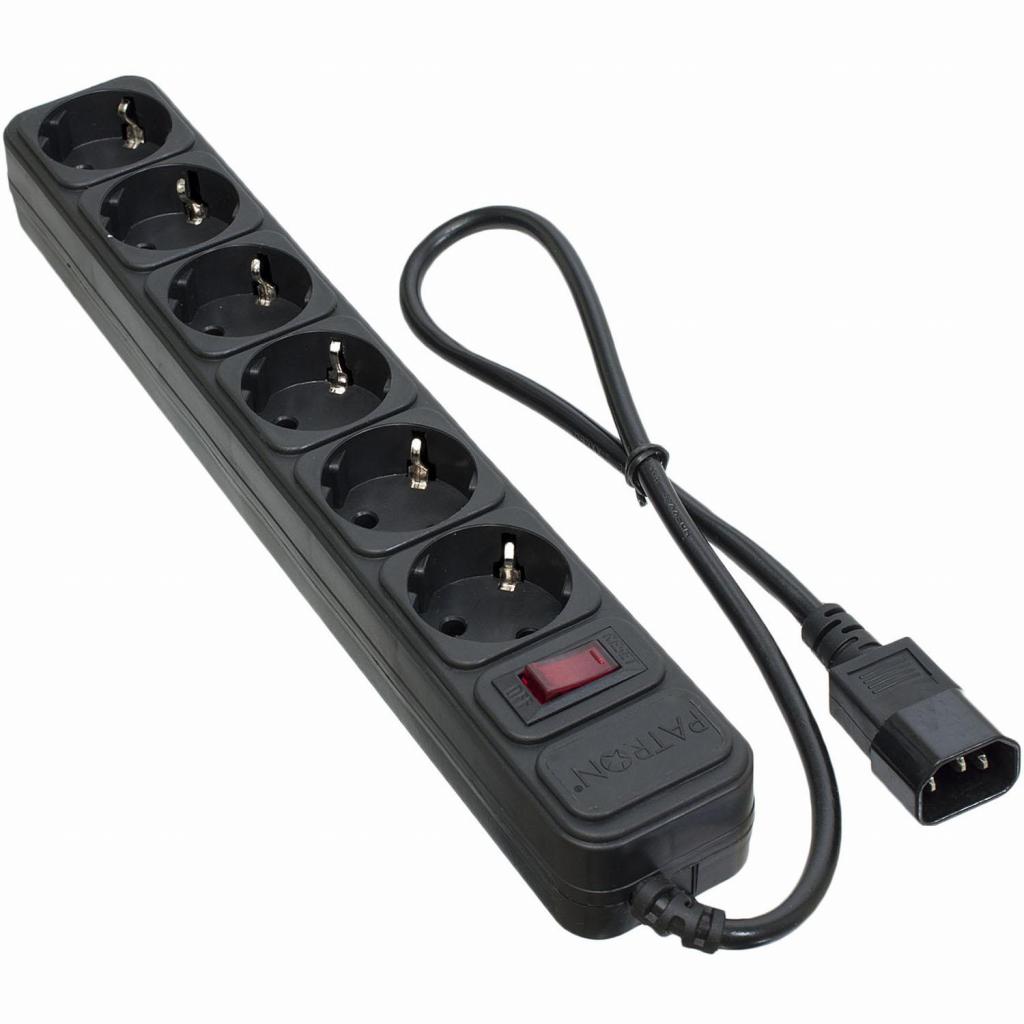 Мережевий фільтр живлення Patron 0.5 m3*1mm2 (SP-1062U) 6 розеток BLACK (EXT-PN-SP-1062U) - зображення 1