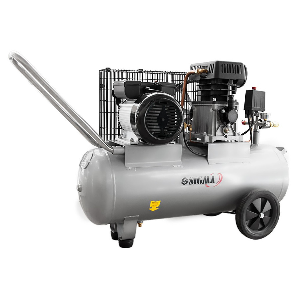 Компресор Sigma двоциліндровий ремінний 2.5кВт 335л/хв 10бар 50л (2 крана) (7044121) - зображення 4