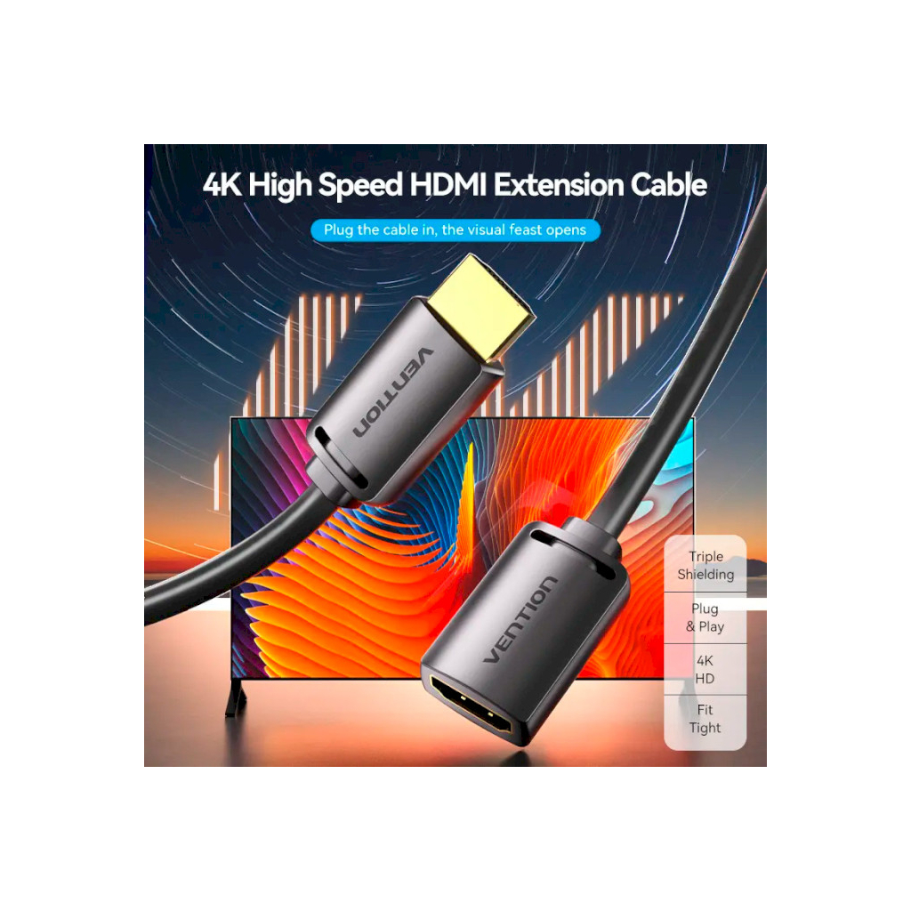Кабель мультимедійний HDMI M to HDMI F 5.0m V2.0 4K60Hz VENTION (AHCBJ) - picture 2