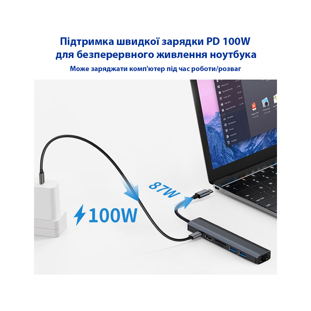 Концентратор Dynamode 7-in-1 USB-C to HDTV 4K/30Hz, 2хUSB3.0, RJ45, USB-C PD 100W, SD/MicroSD (BYL-2303) - изображение 8