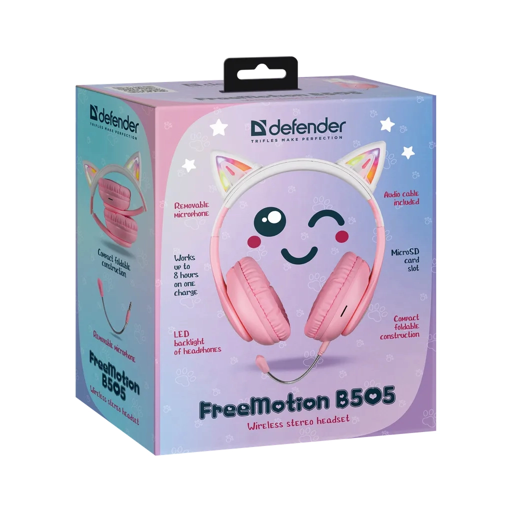 Навушники Defender FreeMotion B505 Bluetooth LED Pink (63505) - зображення 12