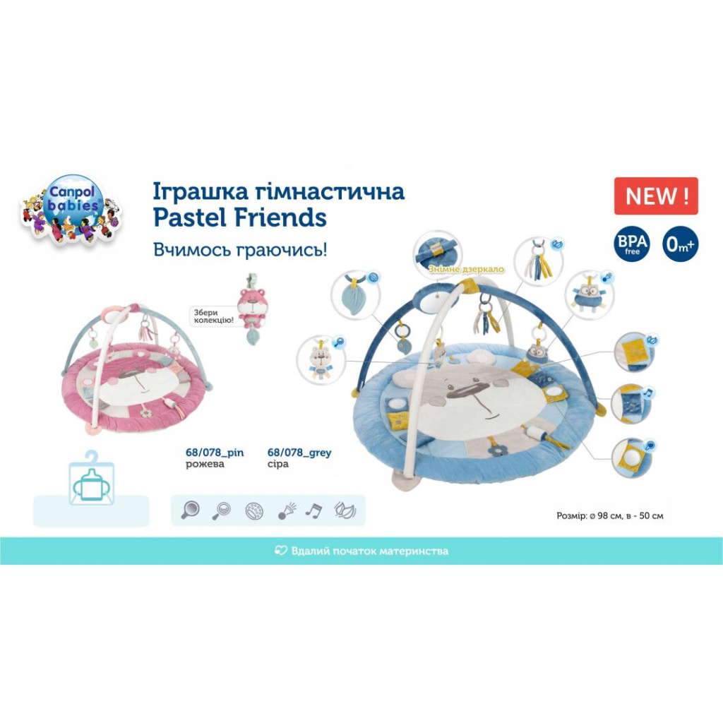 Дитячий килимок Canpol гімнастична Pastel Friends - рожевий (68/078_pin) - зображення 3