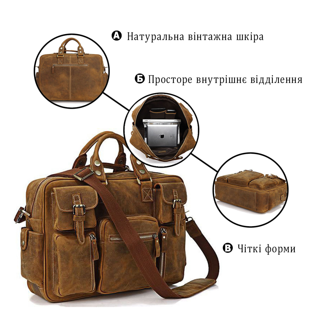 Сумка Vintage У вінтажному стилі Коричнева (14051) - зображення 4