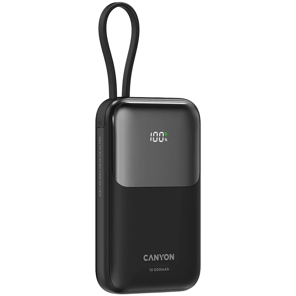 Батарея універсальна Canyon 10000mAh OnPower 101 PD/22.5W built-in cable Black (CNS-CPB101BK) - зображення 3