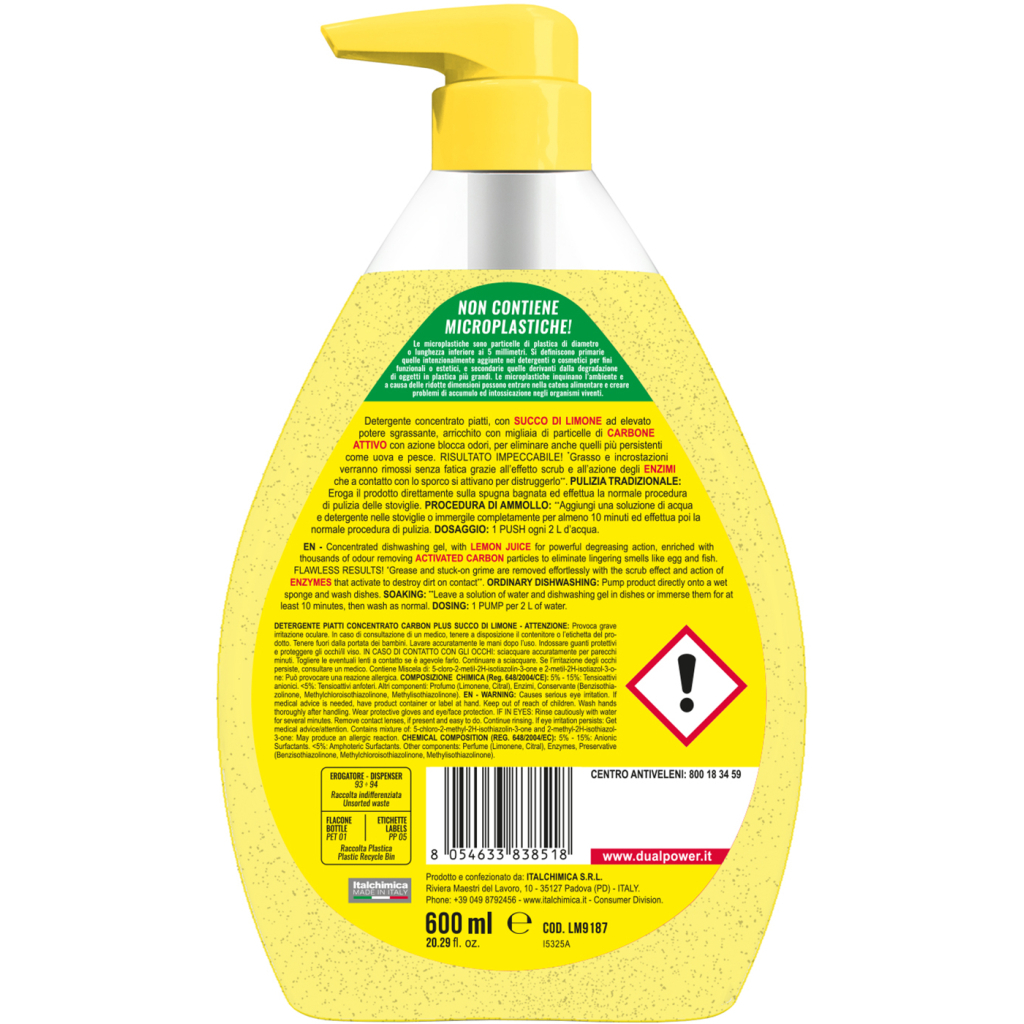 Засіб для ручного миття посуду Dual Power Carbon Plus Lemon концентрований 600 мл (8054633838518) - зображення 2