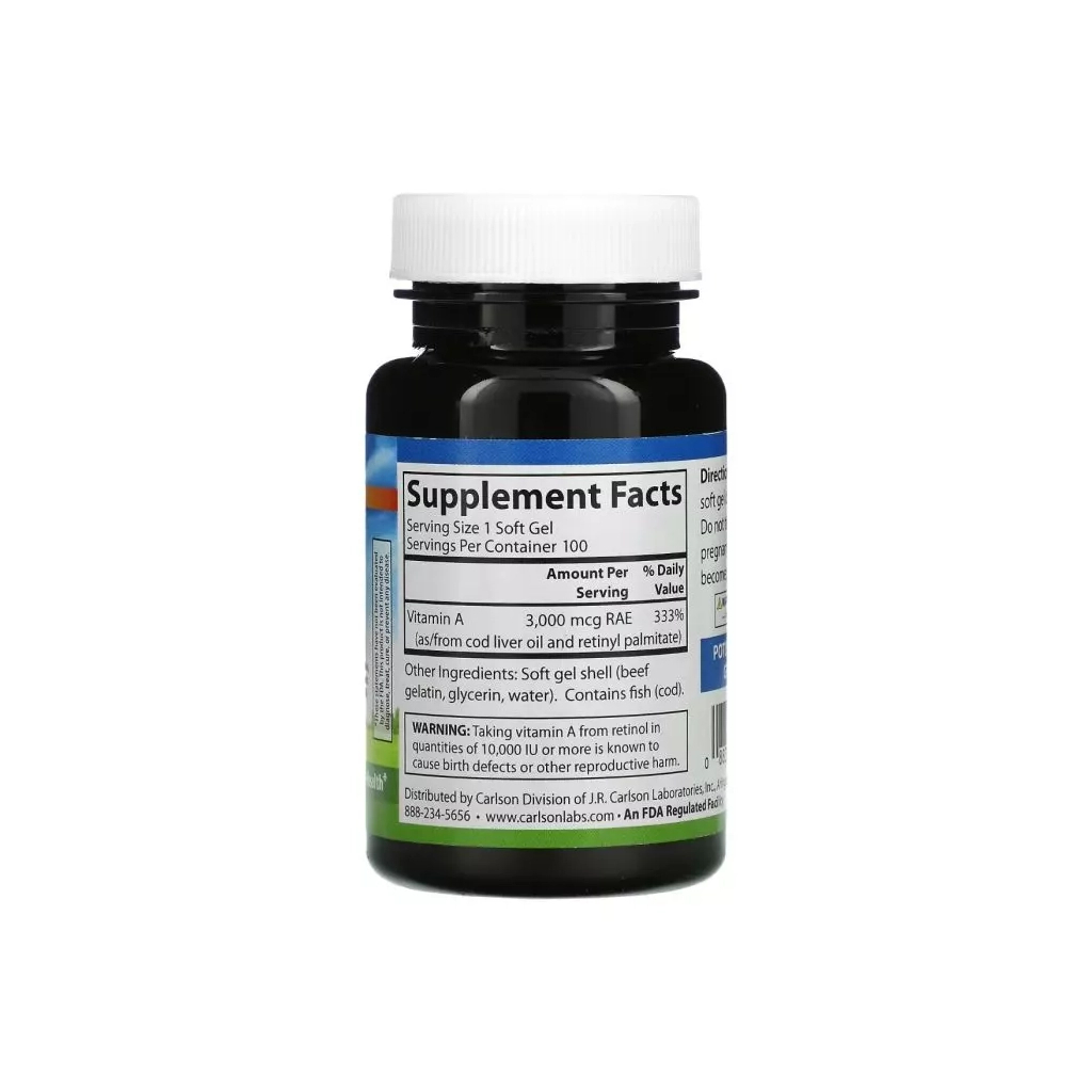 Вітамін Carlson Вітамін А, 10000 МО, Vitamin A, 100 желатинових капсул (CL1111) - зображення 2