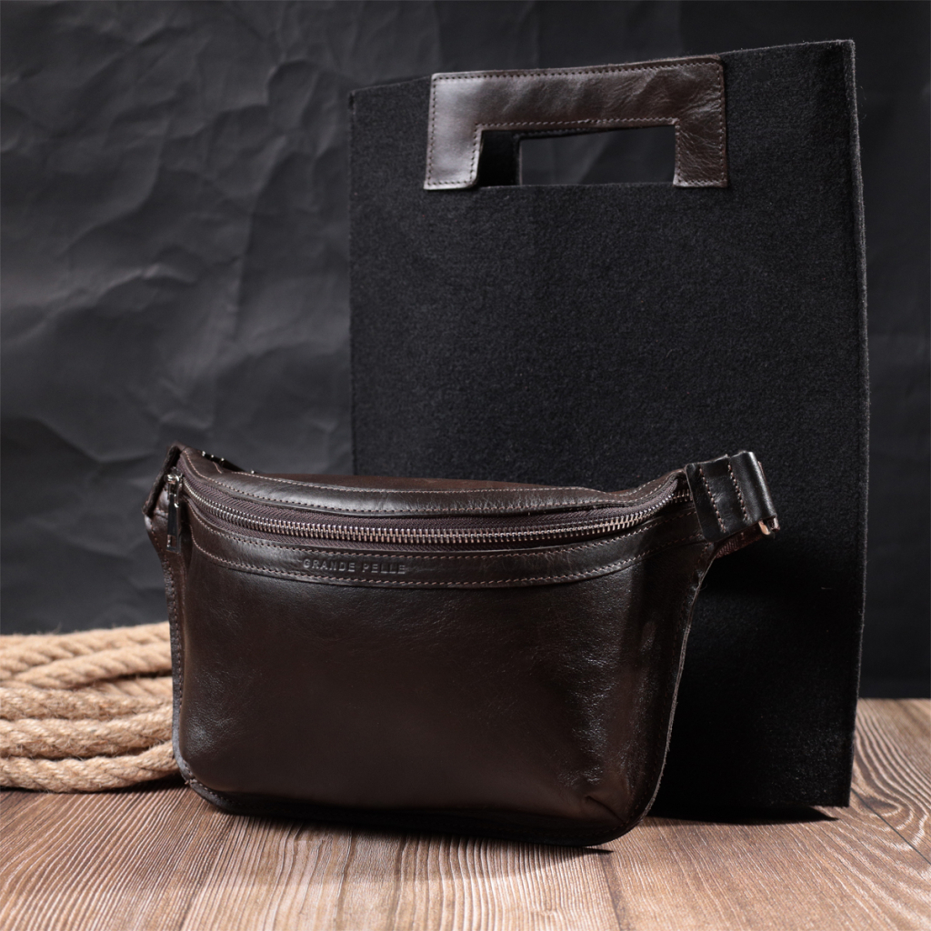 Сумка Grande Pelle Бананка з натуральної шкіри Коричнева (22814) - зображення 12