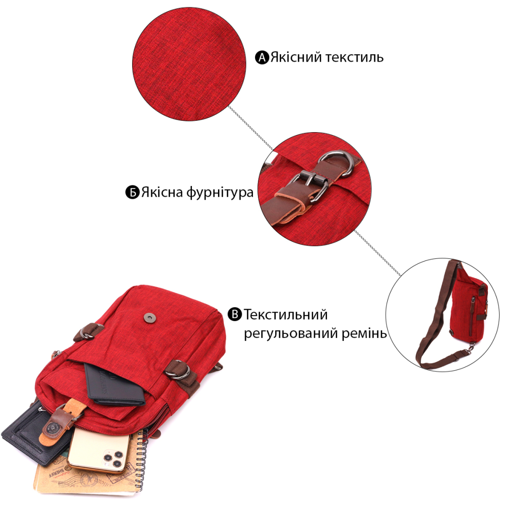 Сумка Vintage З текстилю Бордова (22189) - зображення 5