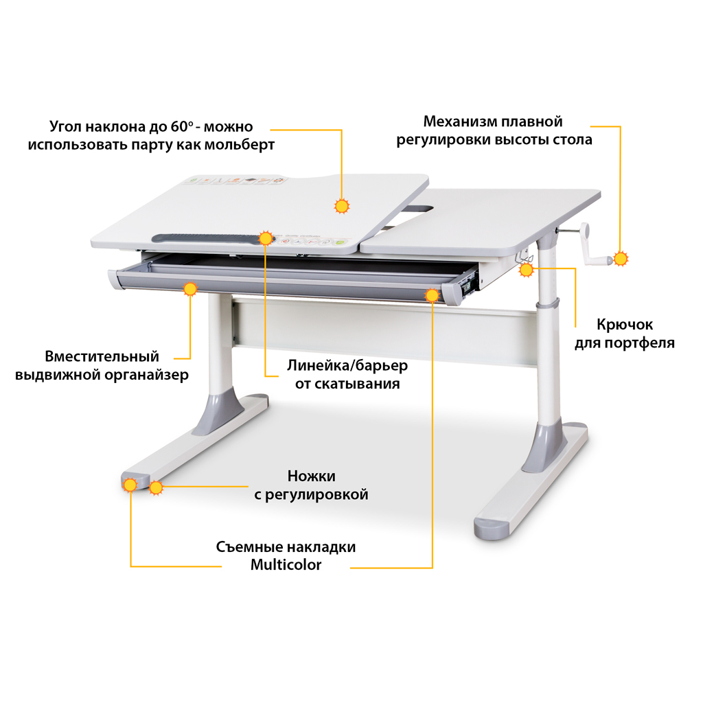 Парта Mealux Vancouver Multicolor Lite (BD-620 W/G MC Lite) - зображення 2