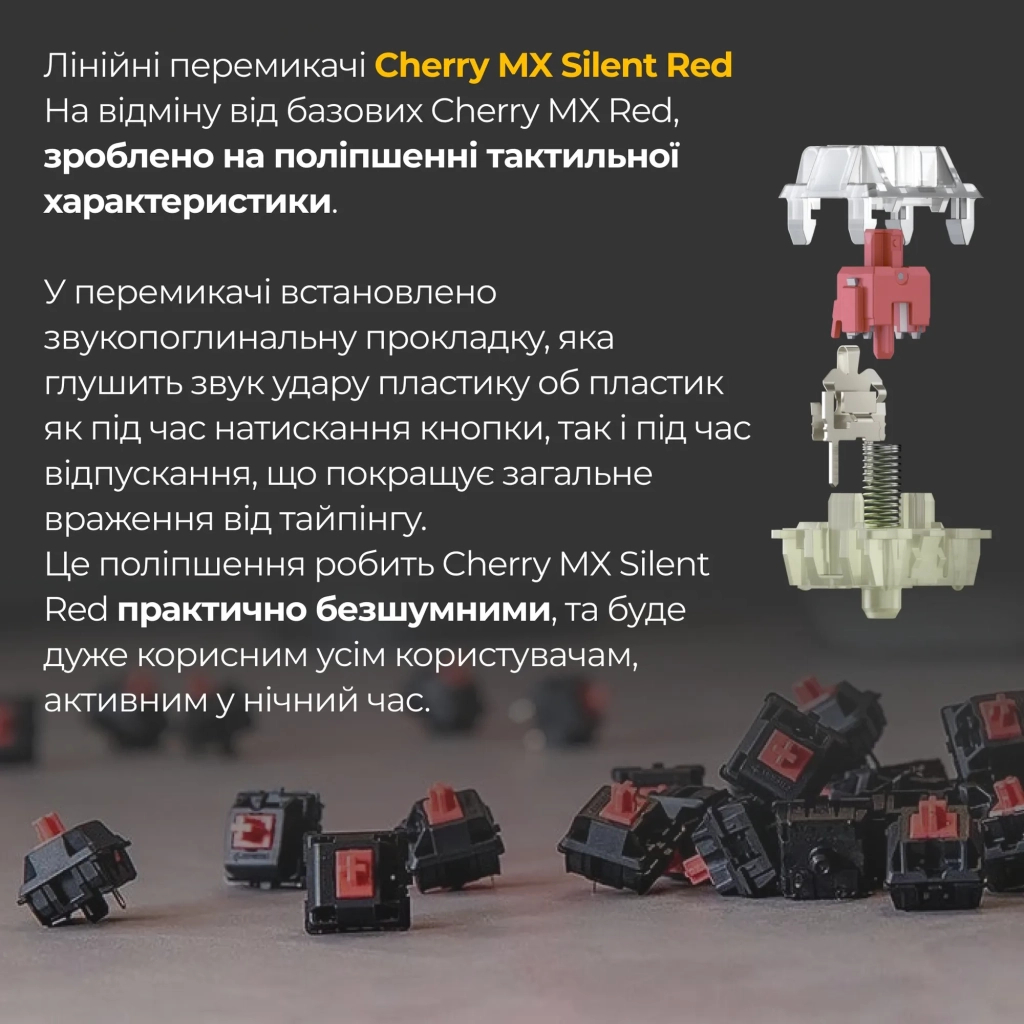 Клавіатура Ducky One 3 Cherry MX Silent Red RGB UA USB Black (DKON2108ST-SUAPXCLAWSC1) - зображення 5