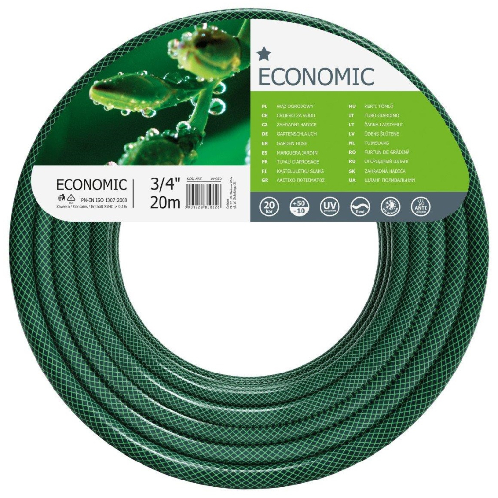 Шланг для поливу Cellfast ECONOMIC, 3/4", 20м, 3 шари, до 20 Бар, -10…+50°C (10-020) - зображення 1