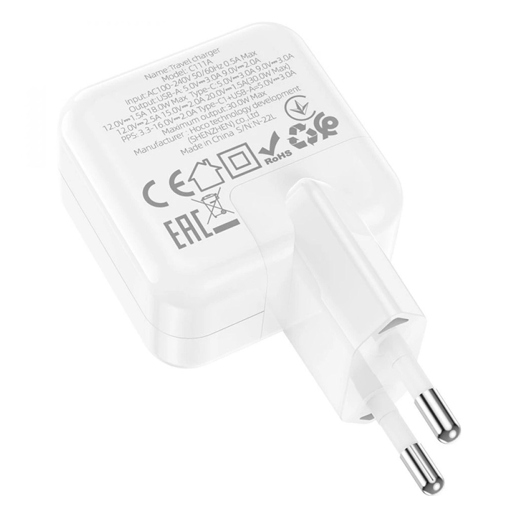 Зарядний пристрій HOCO C111A Lucky 1xUSB-C PD30W + 1xUSB QC3.0 White (6931474790866) - зображення 3