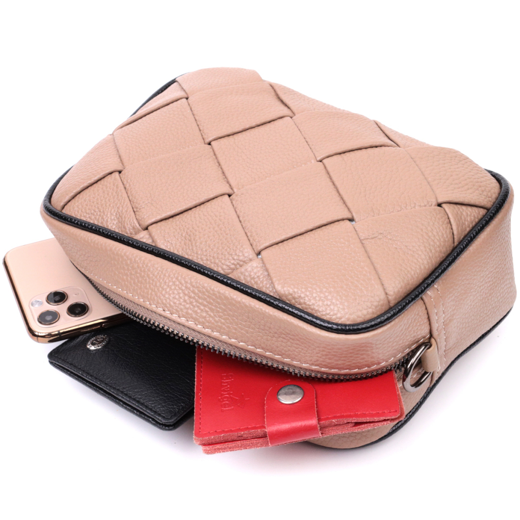 Сумка Vintage Шкіряна жіноча з плетінням Бежева (22409) - зображення 7