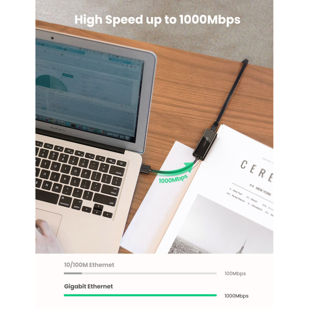 Перехідник USB 3.0 AM to RJ45 Ethernet 1000Mbps CR111 Black Ugreen (20256) - изображение 2
