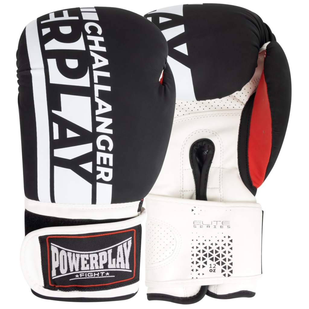 Боксерські рукавички PowerPlay 3086 Matt Challenger Чорно-Білі 12 унцій (PP_3086_12oz_Bl/White) - зображення 1