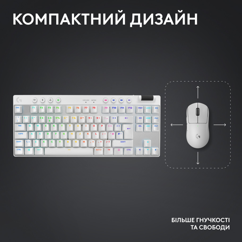 Клавіатура Logitech G PRO X TKL Lightspeed Tactile USB UA White (920-012148) - зображення 10