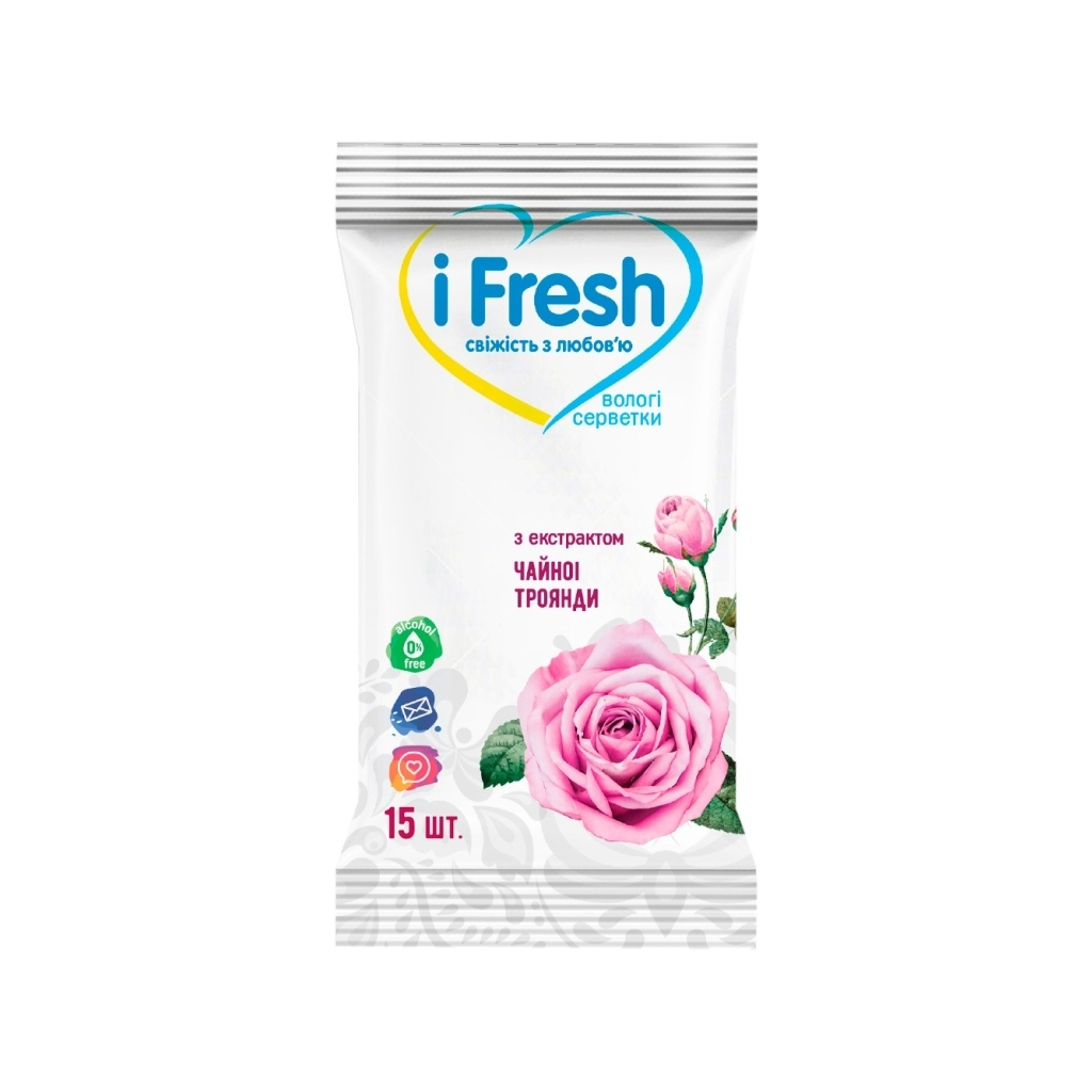 Вологі серветки iFresh з екстрактом квітів троянди 15 шт. (4820180331543) - зображення 1
