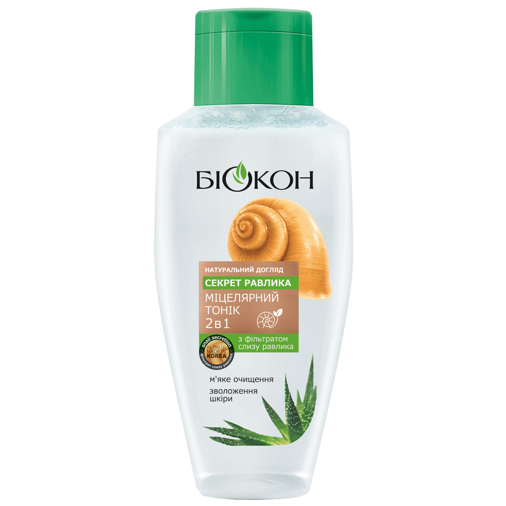 Тонік для обличчя Біокон Натуральний догляд Міцелярний 2 в 1 Секрет равлика 215 мл (4823110300398) - изображение 1