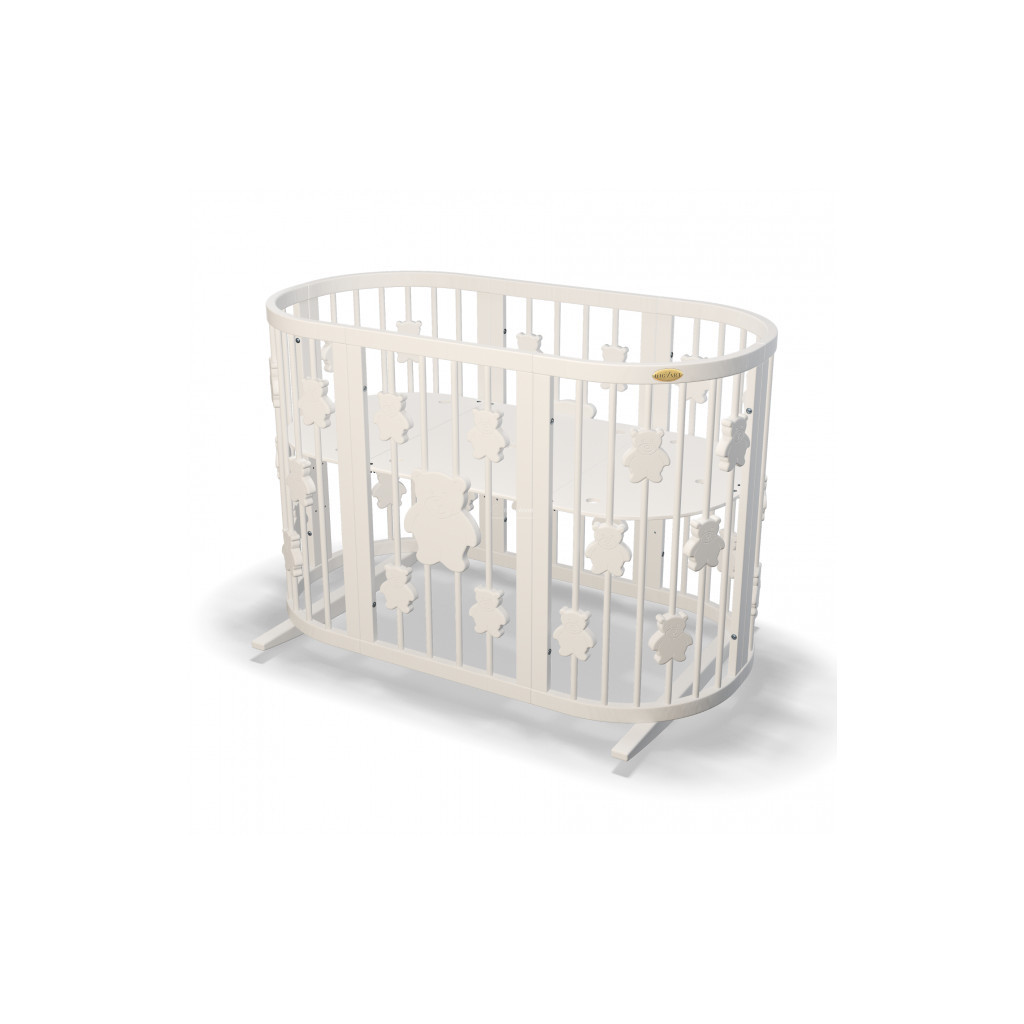 Ліжечко Ingvart трансформер Smart Bed Round (72х72, 72х120, 72х168 см) молочне з декором "Ведмедики" (1329001) - зображення 1