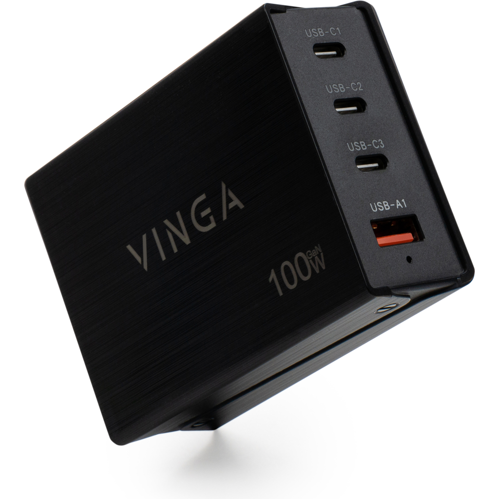 Зарядний пристрій Vinga GaN 100W PD+QC 3C1A ports 1.2m Wired Charger (VCPCH100CB) - зображення 2