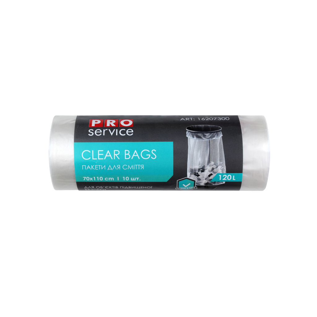 Пакети для сміття PRO service Clear Bags LD Прозорі 120 л 10 шт. (4823071641318) - зображення 1