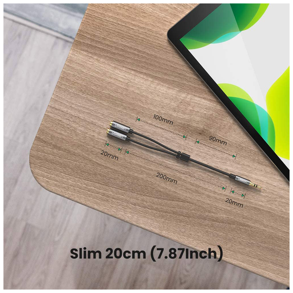 Кабель мультимедійний 3.5mm M to 2x3.5mm F 0.2m AV123 black Ugreen (10532) - picture 6