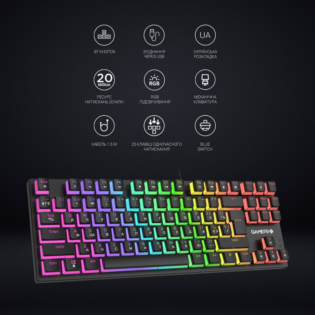 Клавіатура GamePro MK80R Red Switch RGB USB Black (MK80R) - зображення 11