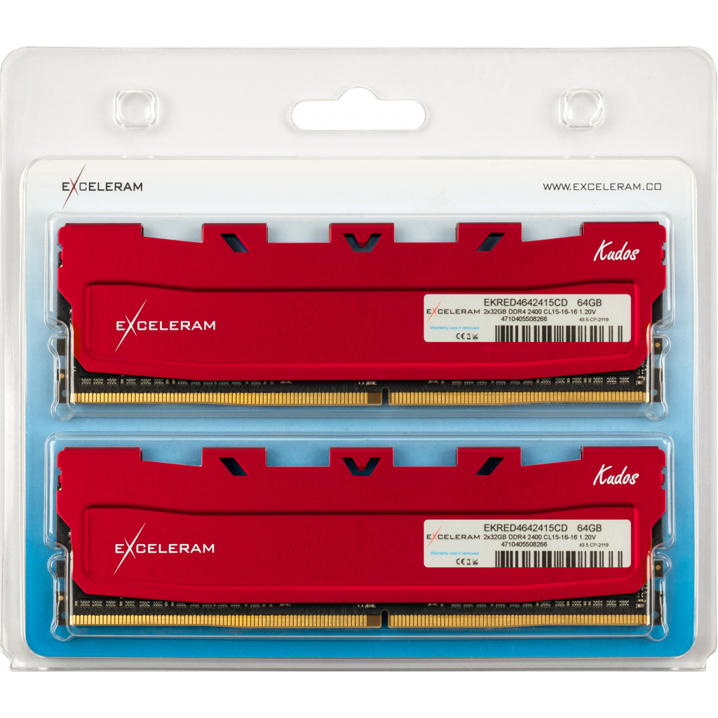 Модуль пам'яті для комп'ютера DDR4 64GB (2x32GB) 2400 MHz Red Kudos eXceleram (EKRED4642415CD) - зображення 2