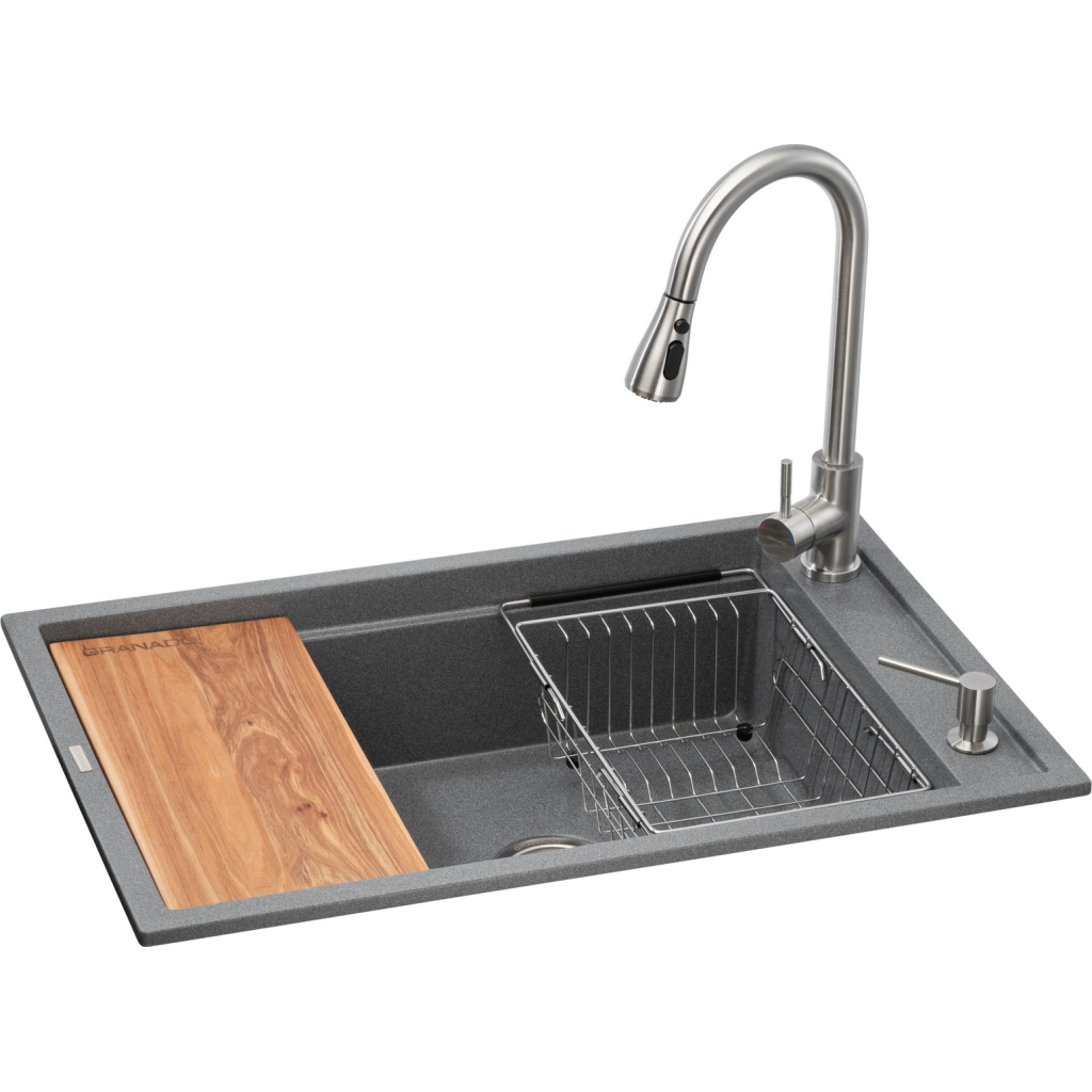 Мийка кухонна GRANADO Basic Estella grafito (+ змішувач Campo LUX inox + дозатор Redondo inox + кошик (ksg0109) - зображення 1