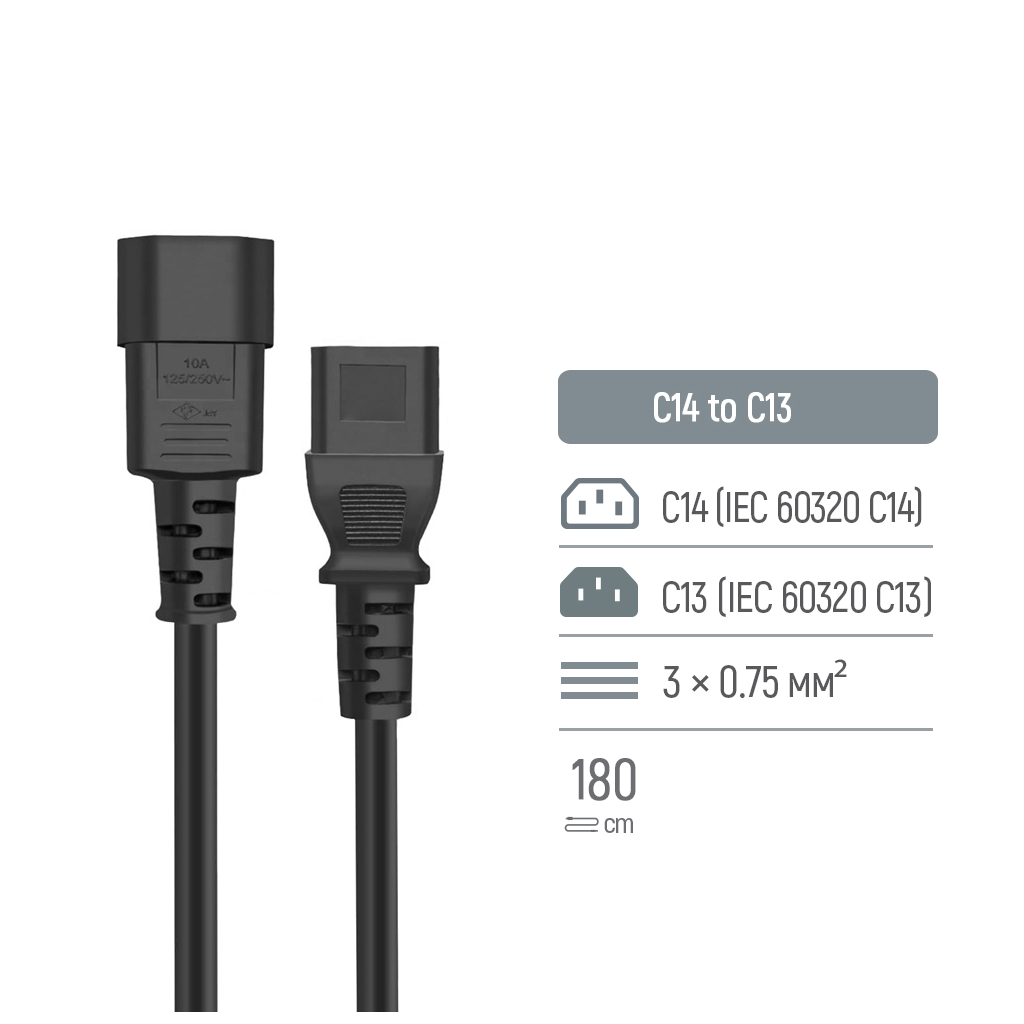 Кабель живлення C13 to C14 1.8m black ColorWay (CW-CBP087-BK) - зображення 6