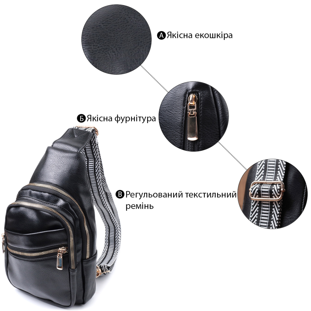 Сумка Vintage Жіноча з однією лямкою через плече з екошкіри Чорна (22759) - зображення 4