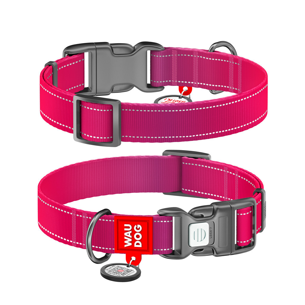 Нашийник для тварин WAUDOG Nylon Mono з QR паспортом, пластиковий фастекс S рожевий (52097) - зображення 2