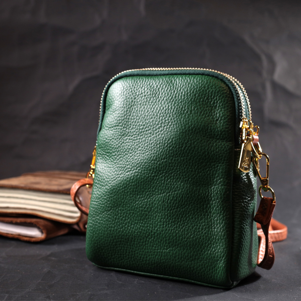 Сумка Vintage Трапеція з натуральної шкіри Зелена (22268) - зображення 11