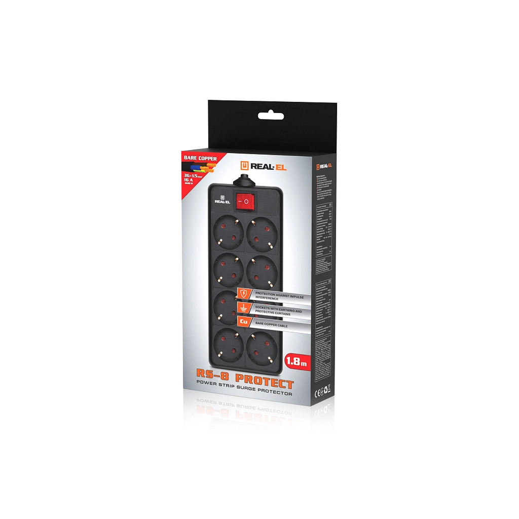 Мережевий фільтр живлення REAL-EL RS-8 Protect 5m, black (EL122300024) - зображення 7