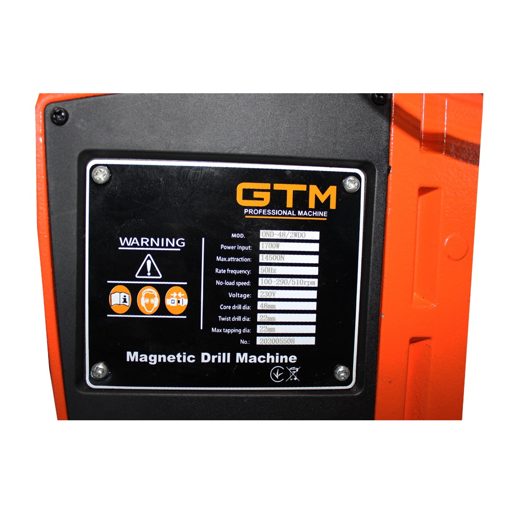 Свердлильний верстат GTM з електромагнітним тримачем 1700Вт OND-48/2WDO 100-510 об/хв., кейс (OND-48/2WDO) - зображення 4