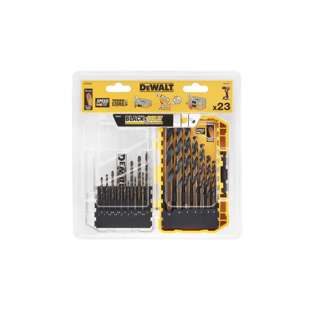 Набір свердл DeWALT по металу Black&Gold HSS-G, 23 шт, кейс Tough Case (DT70729) - зображення 3