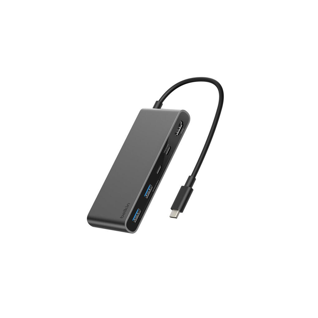 Концентратор Belkin USB-C 7-in-1 2xUSB 3.0 + USB-C + PD + HDMI 2.0 4K60Hz + SD/TF gray (AVC023HQSGY) - зображення 4