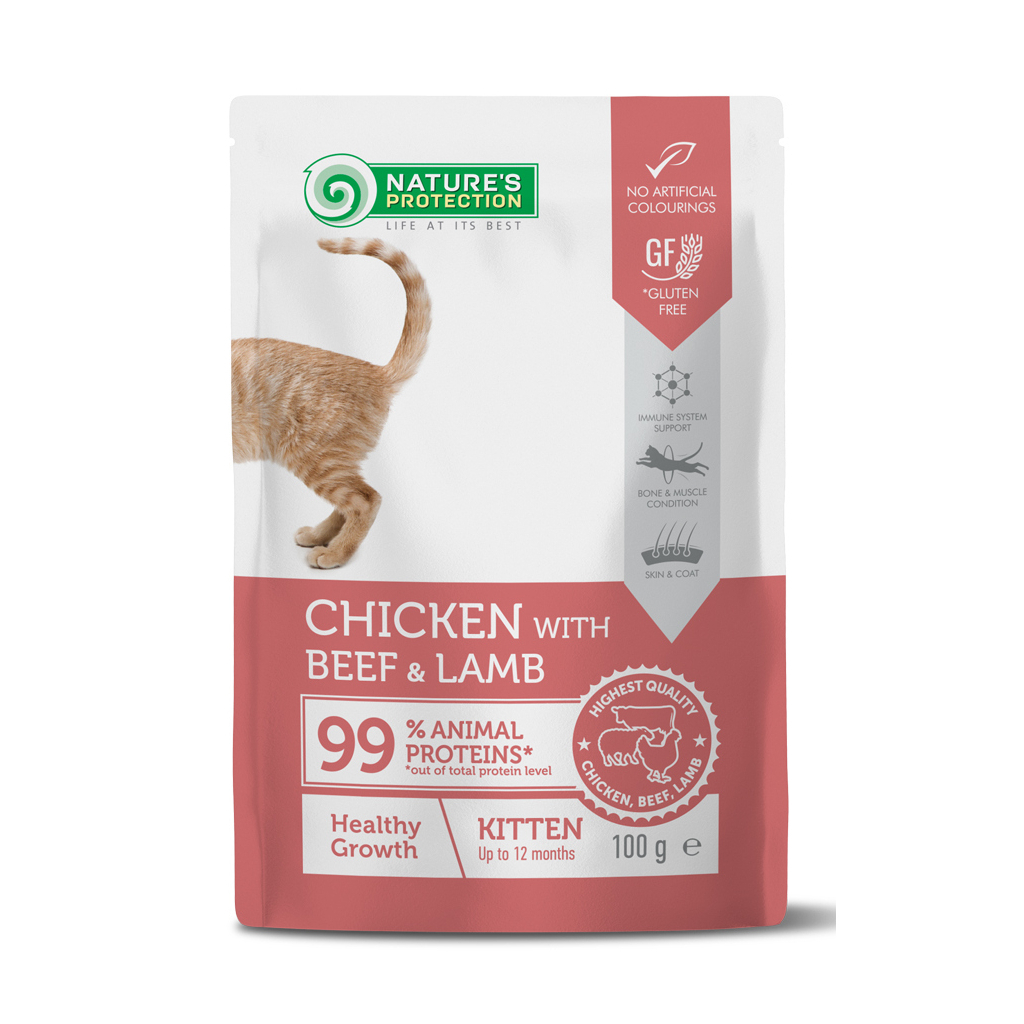 Вологий корм для кішок Nature's Protection Kitten Healthy Growth Chicken Beef & Lamb 100 г (NPUPF63658) - зображення 1