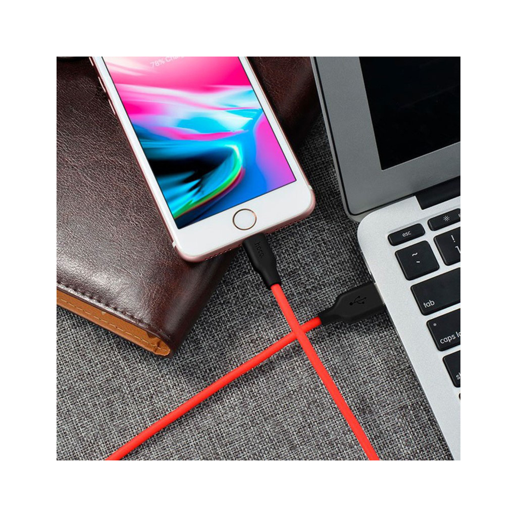 Дата кабель USB 2.0 AM to Lightning 1.0m 2A silicone X21 black+red HOCO (6957531071372) - зображення 6