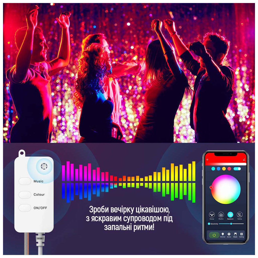 Гірлянда ColorWay Smart LED RGB WiFi+Bluetooth 10M 60LED IP65 (CW-GS-60L10UMC) - зображення 8